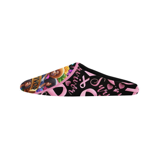 Breast Cancer Woman Slippers 2 Women's Non-Slip Cotton Slippers (Model 0602)