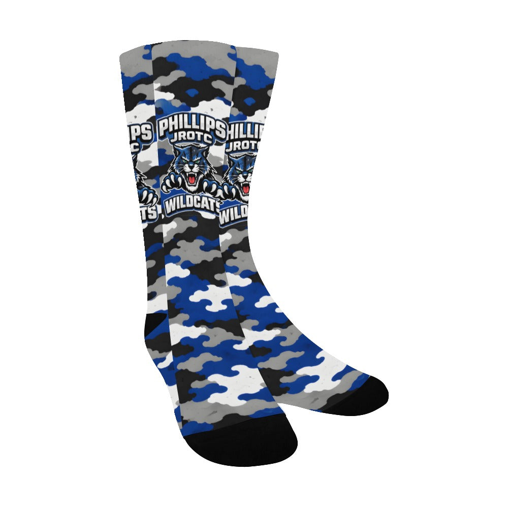 Phillips Wildcats JROTC Socks | Blue Camo Alumni Crew Socks | Wildcat Territory Apparel