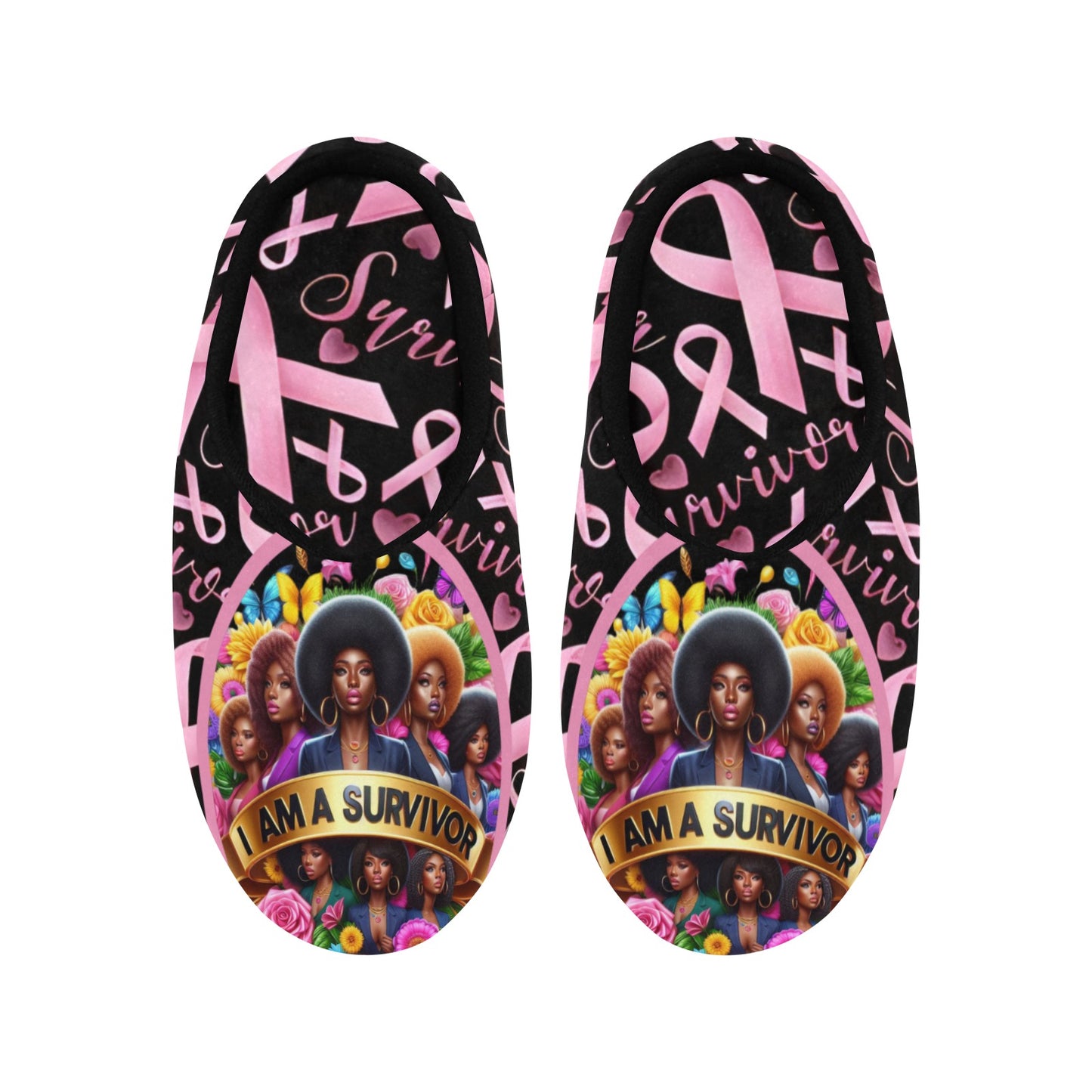 Breast Cancer Woman Slippers 2 Women's Non-Slip Cotton Slippers (Model 0602)