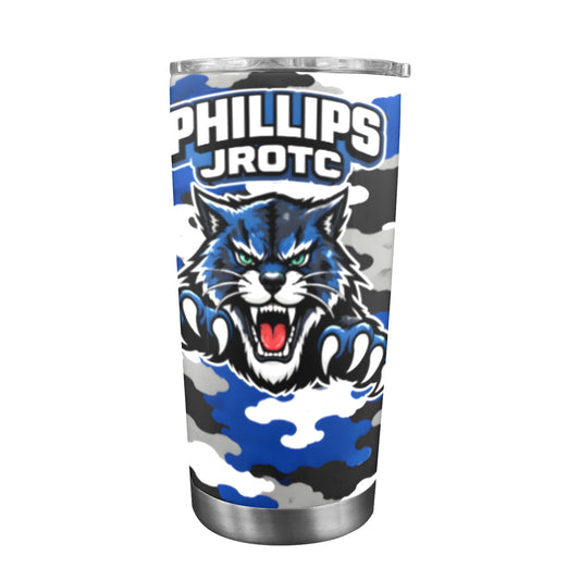 Phillips Wildcats JROTC 20 oz Tumbler | Blue Camo Alumni Travel Cup | Wildcat Territory Drinkware