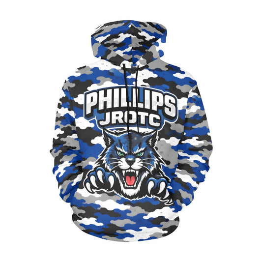 Phillips Wildcats JROTC Blue Camo Hoodie 2026 | All-Over Print Alumni Hoodie | Wildcat Territory Pullover