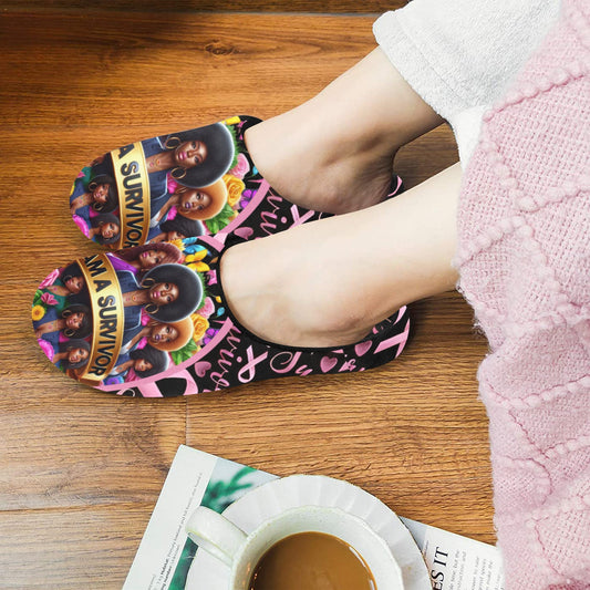 Breast Cancer Woman Slippers 2 Women's Non-Slip Cotton Slippers (Model 0602)