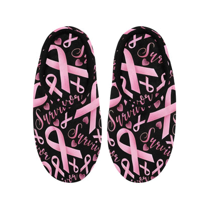 Breast Cancer Woman Slippers Women's Non-Slip Cotton Slippers (Model 0602)