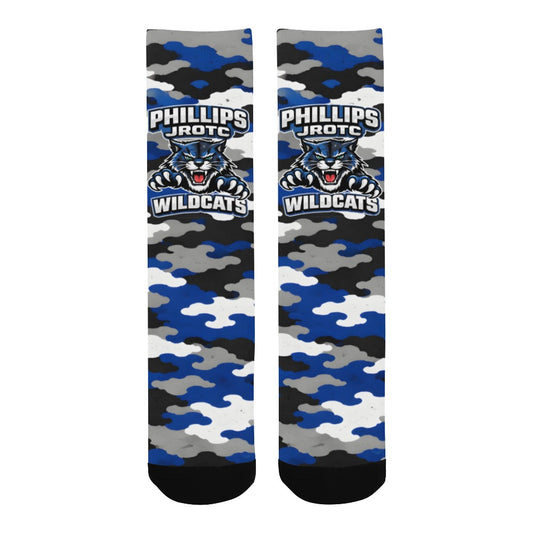 Phillips Wildcats JROTC Socks | Blue Camo Alumni Crew Socks | Wildcat Territory Apparel