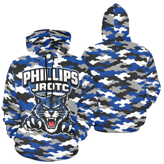 Phillips Wildcats JROTC Blue Camo Hoodie 2026 | All-Over Print Alumni Hoodie | Wildcat Territory Pullover